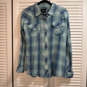 Rails Aqua and Navy Plaid Shirt
